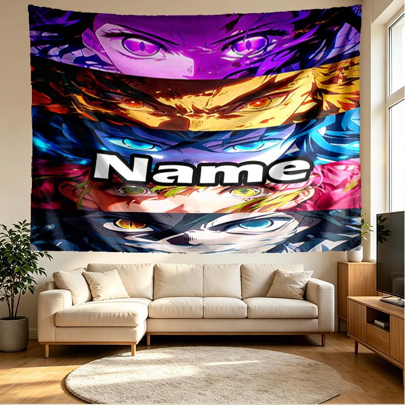 Custom Name Personalized Demon Slayer Print Tapestry, Wall Art Decor, Bedroom, Dorm, Apartment, LivingRoom, Party Backdrop, Gift for Birthday