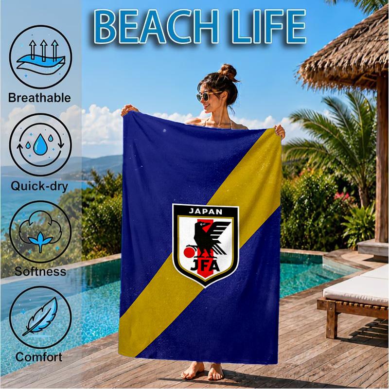 Japan Football Association Emblem Beach Towel, Quick-drying, Easy to Care for, Suitable for Both Fitness and Beach Vacations,Sports Essential