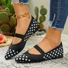 Women's Plus‑Size Polka‑Dot Low‑Heel Ballet Shoes, One‑Strap Shallow‑Mouth Block‑Heel Mary Jane Footwear