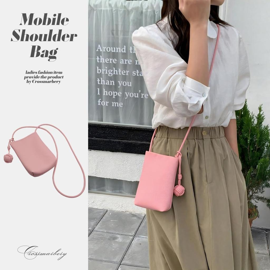 Cute Lightweight Smartphone Shoulder Bag for Smartphone Faux Crossbody Mini Shoulder Dusty Pink [Crossmarberry] Women, Pouch, Leather, Bag, Soft,
