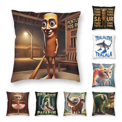 Tung Tung Tung Sahur Italian Brainrot Meme Pillowcase Printing Polyester Cushion Cover Decorative Throw Pillow Case Cover