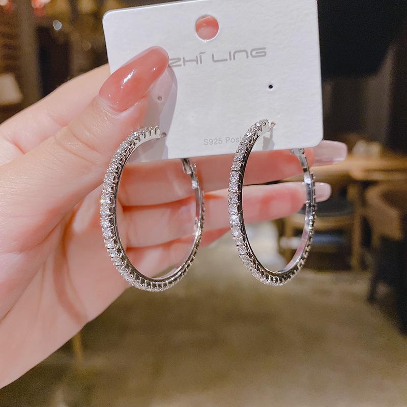 Trendy Rhinestone-Studded Large Hoop Earrings for Women - Cool European & American Celebrity Fashion