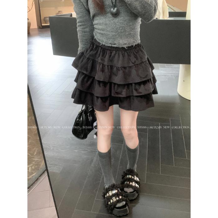 

Двусторонняя флисовая пышная юбка миди в балетном стиле - Завышенная талия, приталенный А-силуэт, осенне-зимняя для женщин One Size чёрный