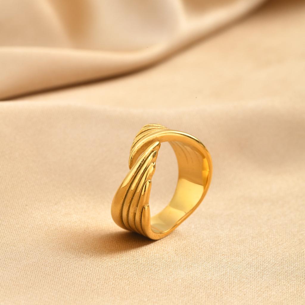 Adjustable Angel Wings Ring for Women, 18K Gold Plated Stainless Steel Wrap Bypass Band, Waterproof Jewelry