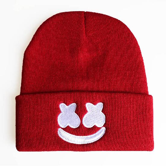 New Hip-Hop Ski Hat with Smiley Face and Marshmallow Embroidery Knit Hat Marshmello Woolen Beanie Hat