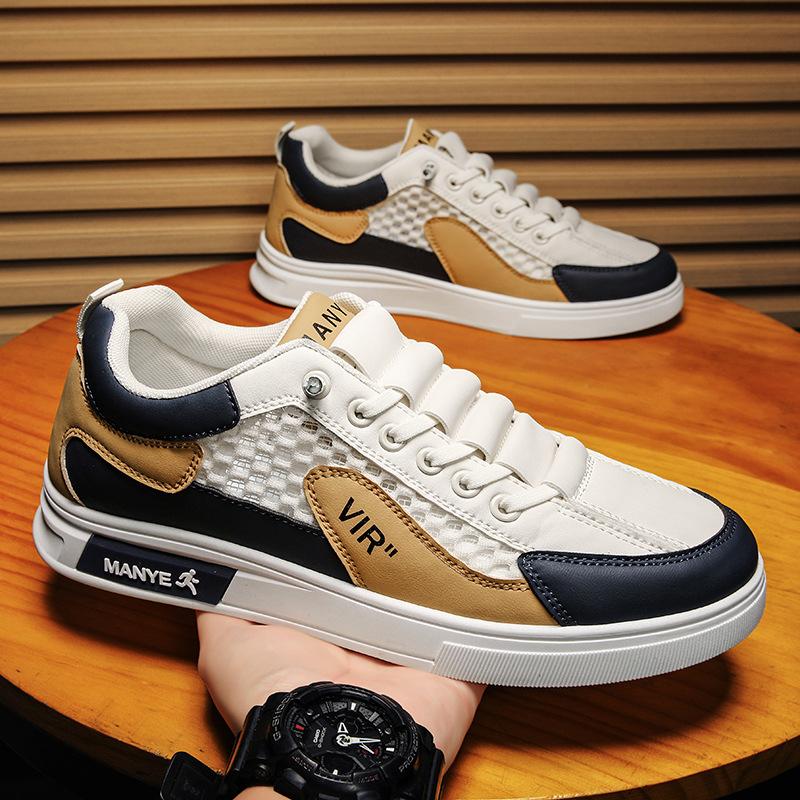 

Men s shoes 2025 summer new breathable mesh hollow hole shoes versatile trend fashion one pedal board shoes trendy shoes 39 бежевый