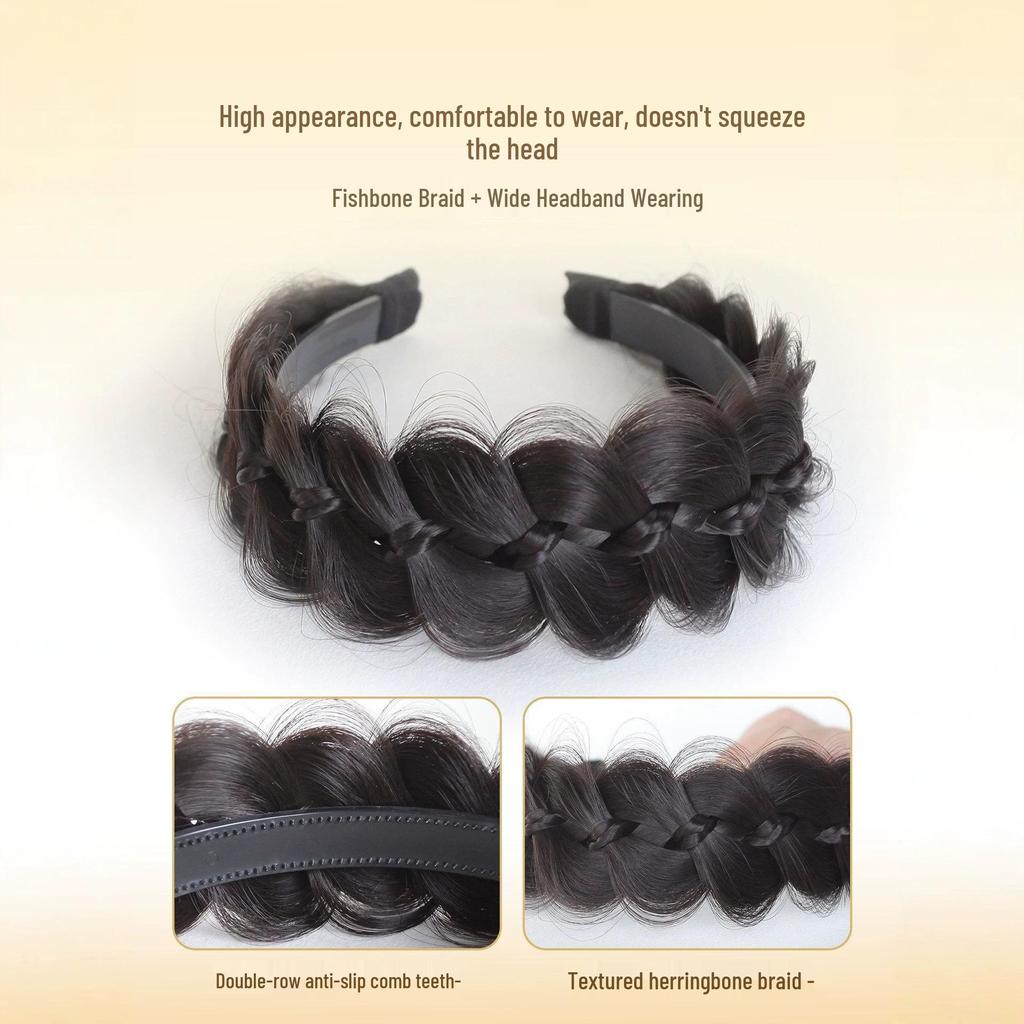 Women's Fishbone Braid Headband Wig - New Style Twist Braid Hair with High Skull Gourd Design Hair Accessories