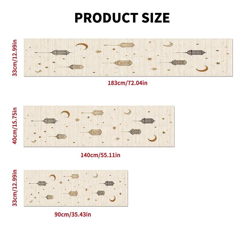 

Islamic Ramadan Table Runner Eid Mubarak Lantern Moon Pattern Table Runner for Home Dining Table Decoration Muslim Party Supply 90x33cm
