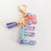 Fashion butterfly fringe initial keychain Drop glue Blend sequin A-Z26 letter keychain Cute Ladies Student Bag Accessory Gift