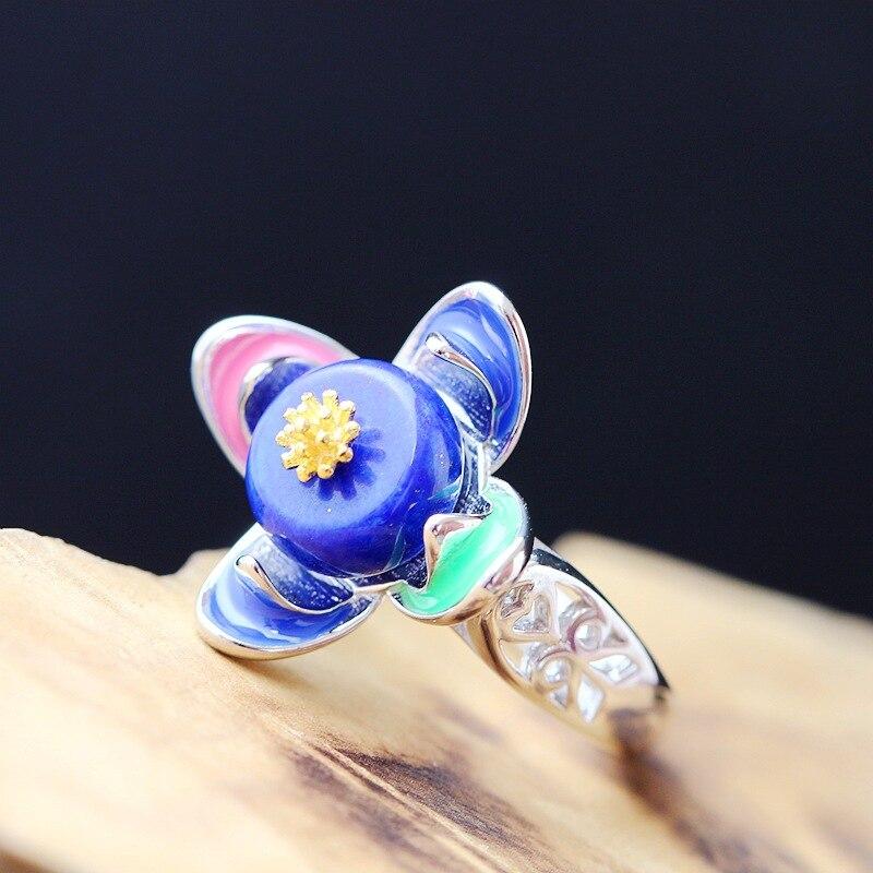Öffnungsring aus 925er-Sterlingsilber mit natürlichem Lapislazuli. Cloisonné-Silber, das alte Wege für Frauen wiederherstellt, mit dem Rauchen aufzuhören