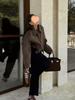 European & American Women's Retro Solid Color Lapel Short Jacket - Brown.