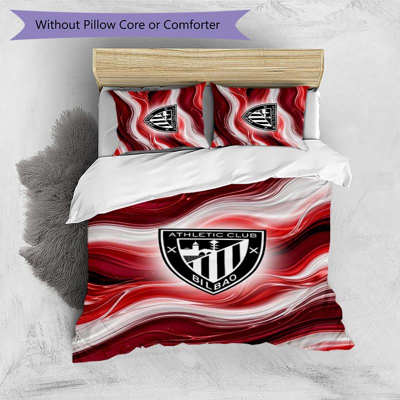 Athletic Bilbao Football Printed 3 Pieces Bedding Set, Comfortable Skin Friendly Bedroom Duvet Cover Set
