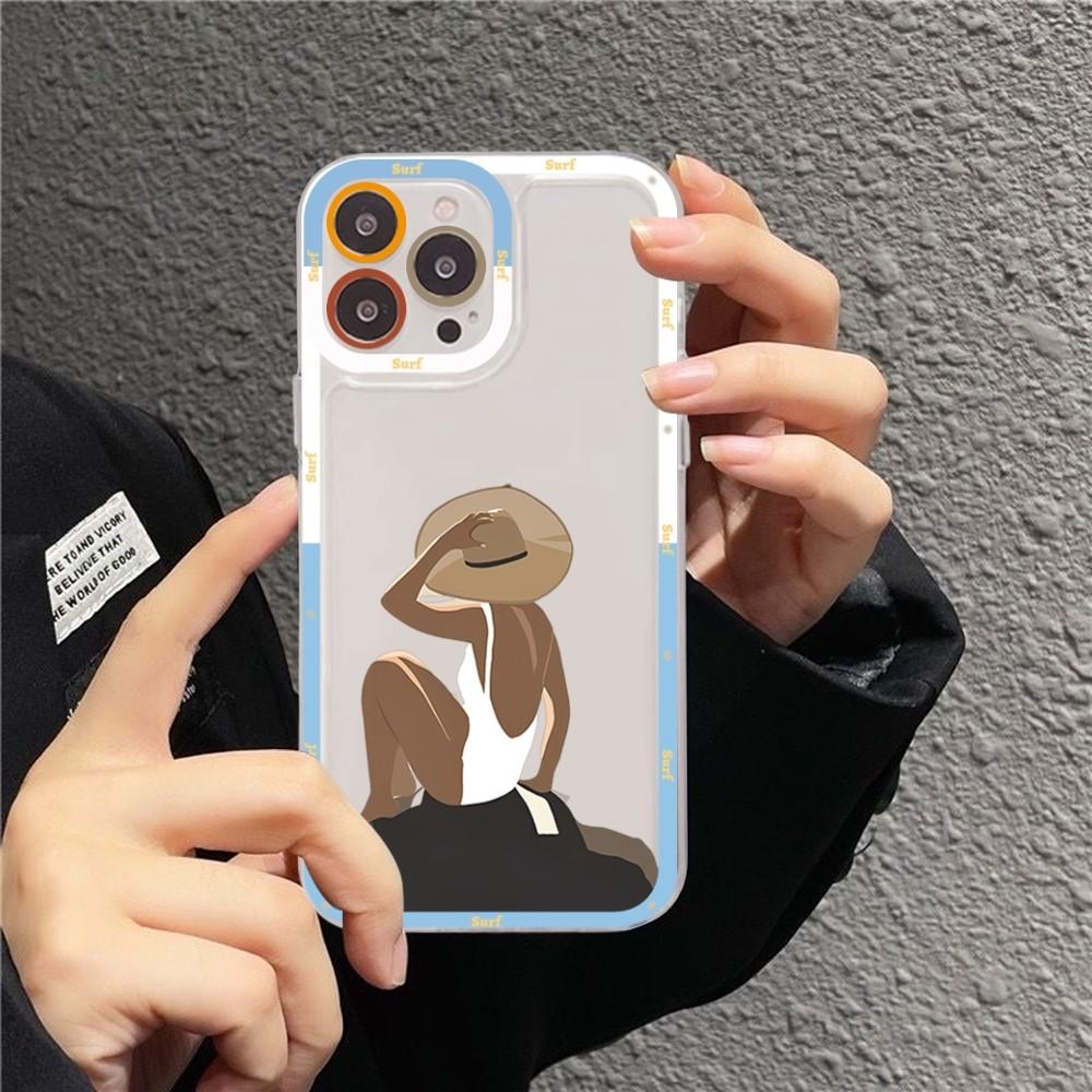 Beach surf girl Phone Case For iPhone 15 11 12 13 14 Mini Pro Max XR X XS TPU Clear Case