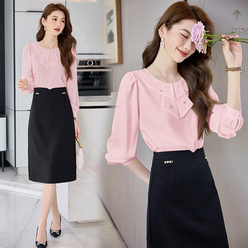 

Весна 2025 Женский модный костюм-двойка: Темпераментная рубашка и миди-юбка (HR968-8) XL (120-130 Jin)