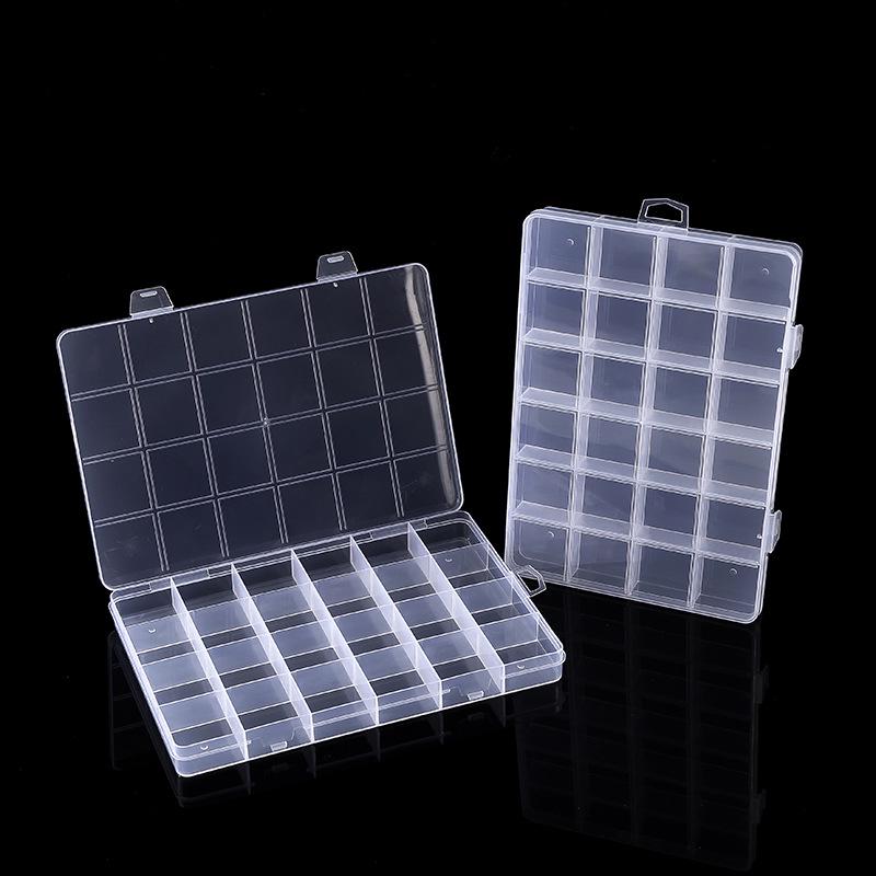 24-Slot Transparent Plastic Storage Box for Accessories and Beading