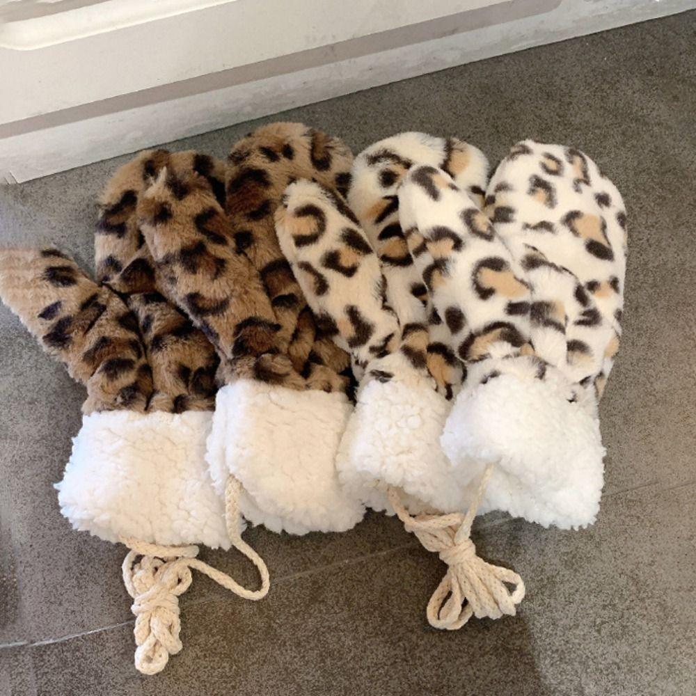 Leopard Print Winter Gloves Halter Design Autumn Gloves Cute Christmas Mittens  Cold Weather