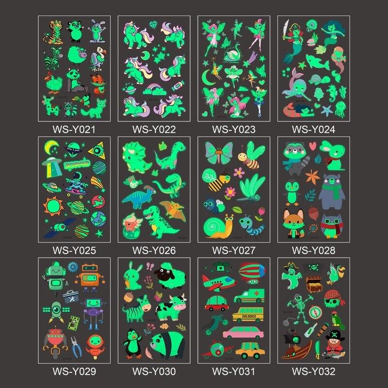 Kids Tattoo Stickers Luminous Temporary Fake Tattoos Glow Paste on Face Arm Leg for Children Body Art Mermaid Sticker