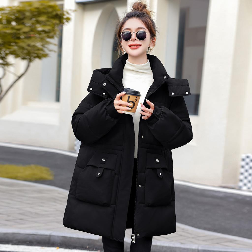 Women's New Winter Style Hooded Loose-waisted Cotton Coat Mid-length Cotton-padded Jacket
