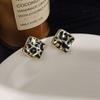 Retro Gold Irregular Leopard Print Square Wave Stud Earrings Light Luxury High-End Autumn And Winter Spice Girl Earrings
