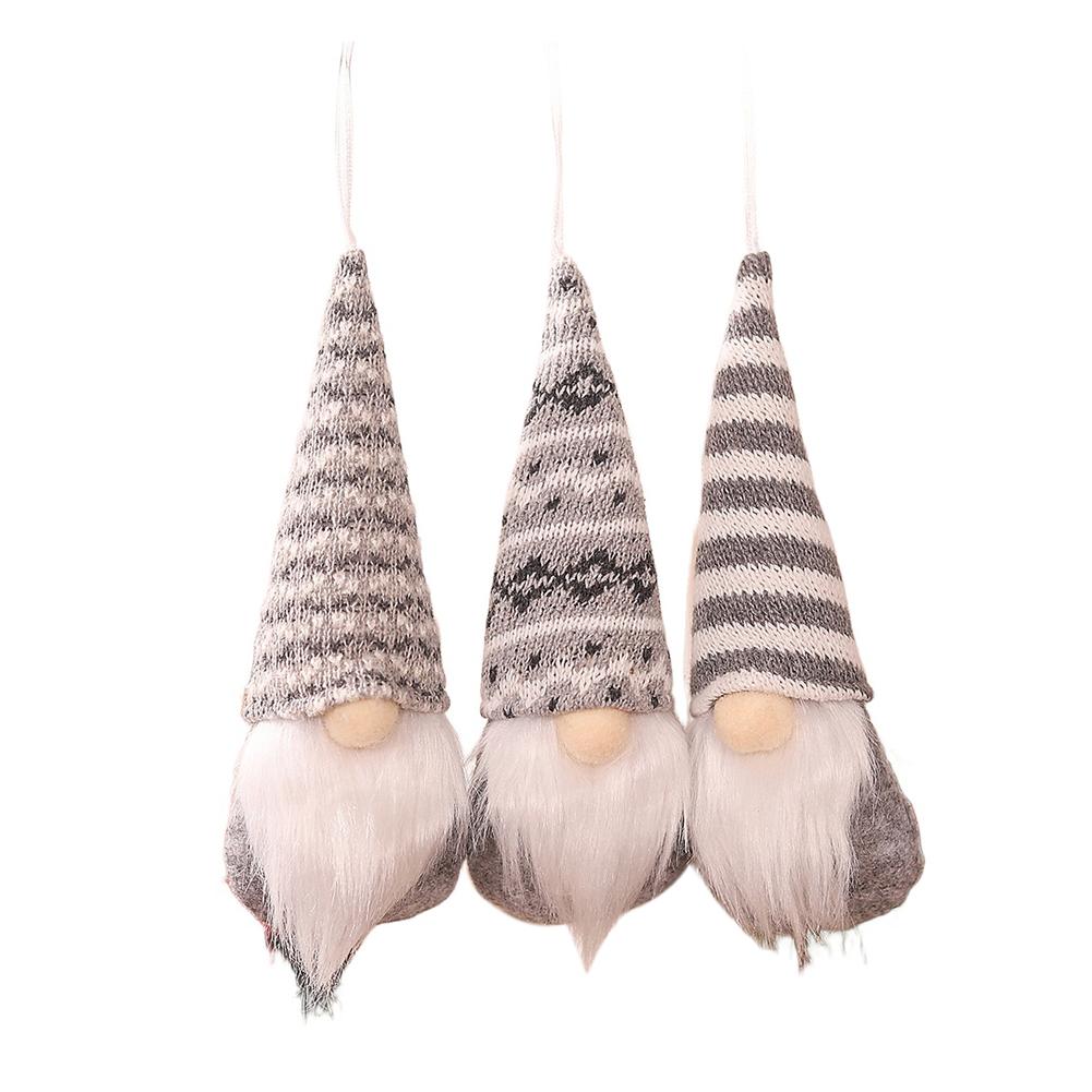 Set of 3 Scandinavian Style Hanging Gnome Ornaments for Christmas Tree Decoration with Handmade Felt and Knitted Hats