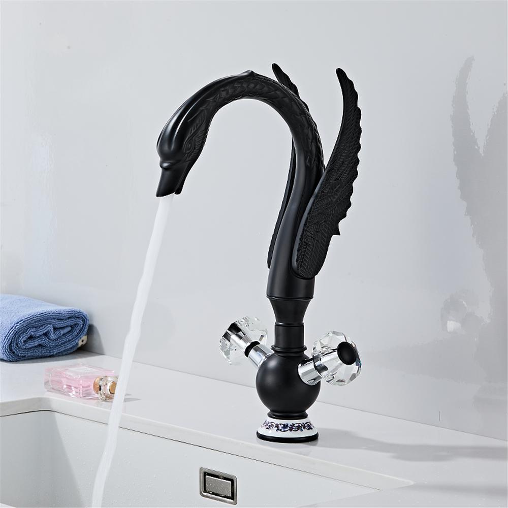 

Tuqiu Black Swan Bathroom Faucet Brass Basin Faucet Mixer Tap Lavotory Faucet Wash basin Faucet Hot and Cold Waterfall Faucet чорний