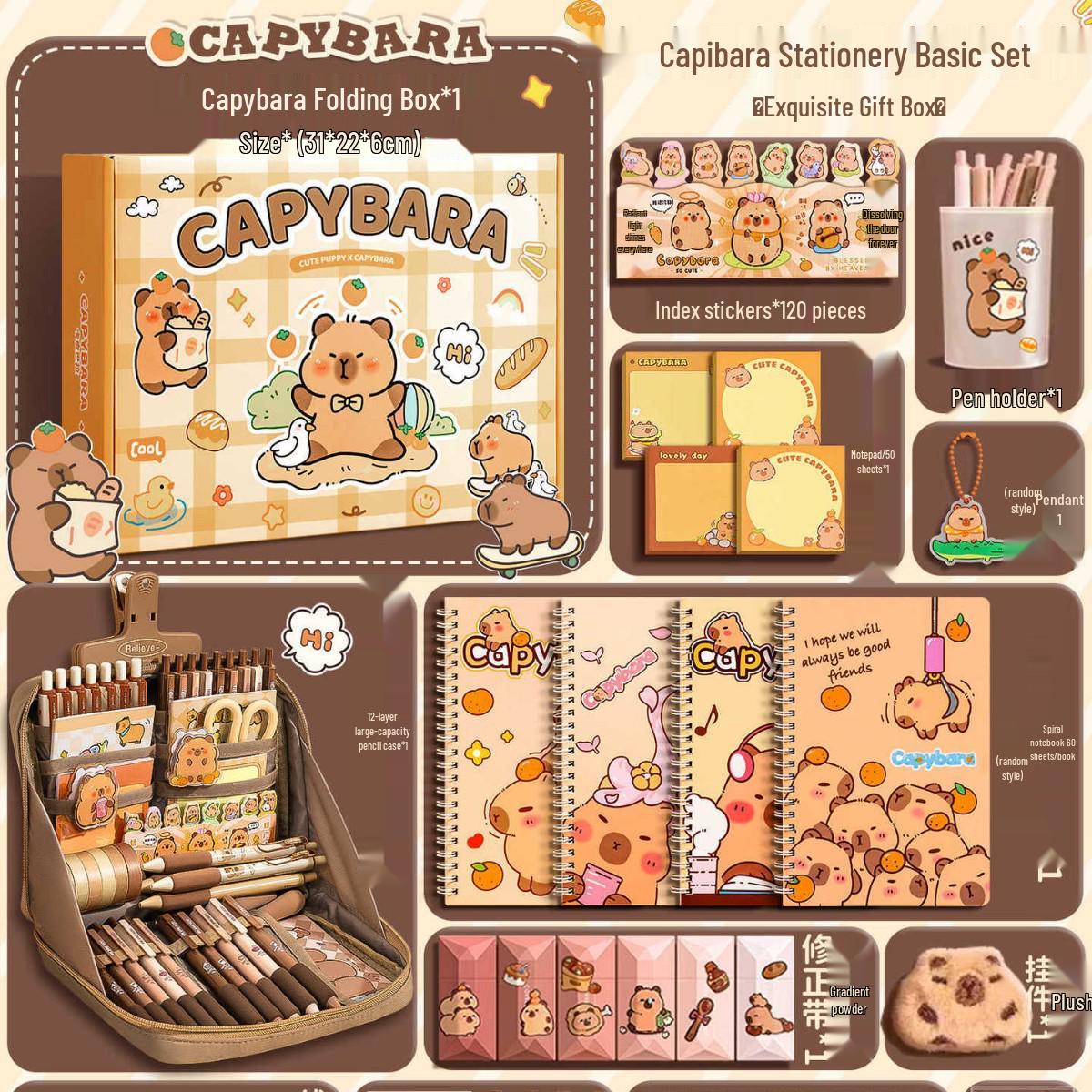 

Подарочная коробка канцелярских товаров «Капибара»: Полный набор школьных принадлежностей для возвращения в школу или дня рождения - Идеально для девочек No Specifications