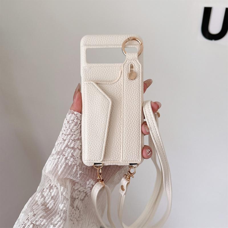 For Google Pixel 8 9 10 Pro XL Case PU Leather Wristlet Card Bag Grip Strap Shoulder Long Crossbody Lanyard Ring Clasp Cover