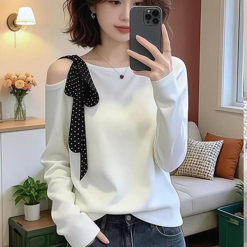 La Chapelle Women's Korean-Style Cold-Shoulder Long Sleeve Top