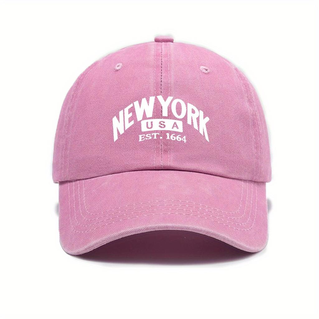 New York Usa Est. 1664 Urban Themed Adjustable Baseball Cap With Sun Protection, Woven Polyester Material, Hand Washable