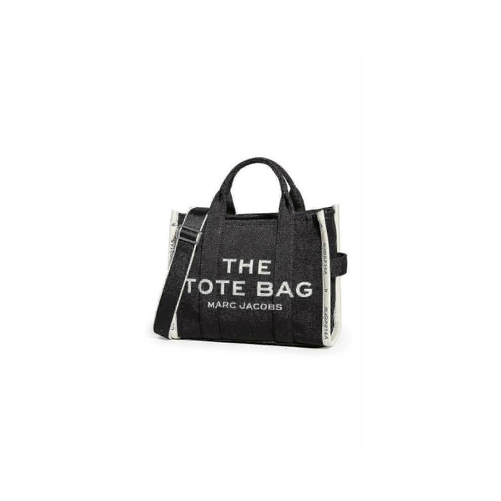 Women's Medium Tote Bag Black Jacquard Fabric 33cm Zipper Closure