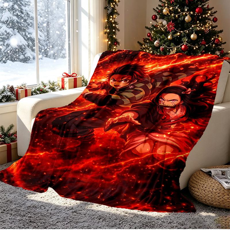 Demon Slayer Pattern Blanket for Home Decoration, Bed, Sofa, Car Travel, Camping, Suitable for All Seasons, Birthday Christmas Gift