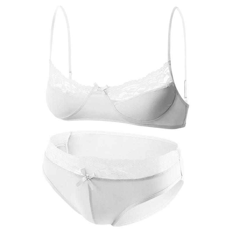 Men's Sexy Lace Adjustable Bra Briefs Set Bdsm Sissy Sex Femboy Lingerie See-Through Transparent Erotic Costume Rave Accessories