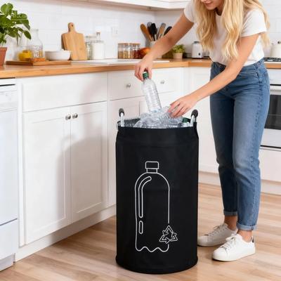 82L Empty Bottle Storage Basket With Aluminum Handle Folding Wastewater Bottle Collector Bag Large Capacity Garbage Bin