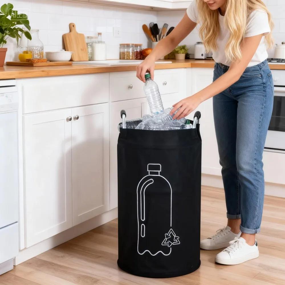 82L Empty Bottle Storage Basket With Aluminum Handle Folding Wastewater Bottle Collector Bag Large Capacity Garbage Bin