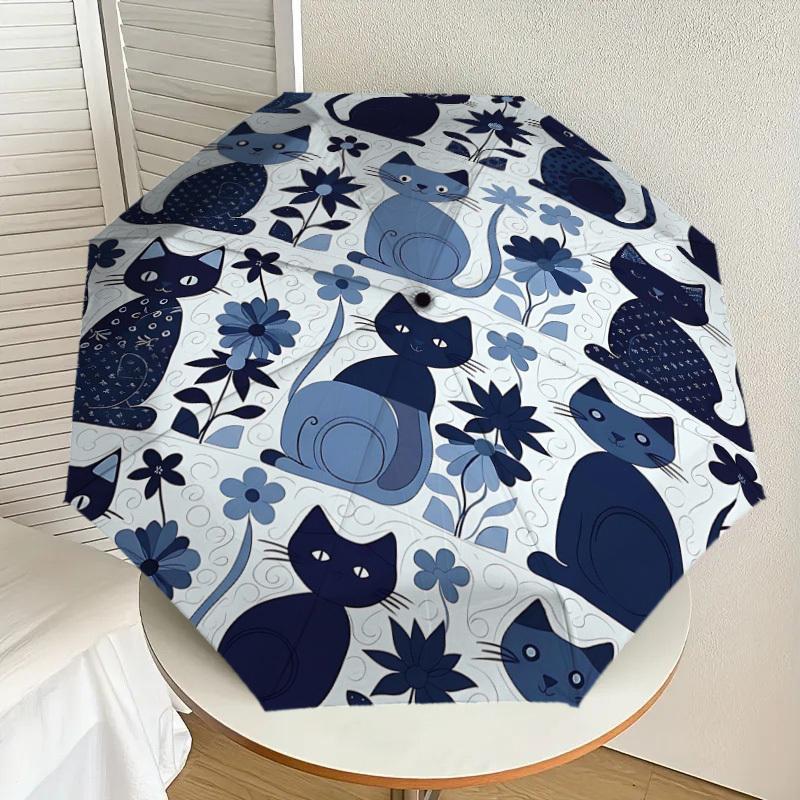 1PC cat flower Umbrella-8-Rib Reinforced Portable Folding Travel Suitable for All Seasons Outdoor Daily Use  -J0401
