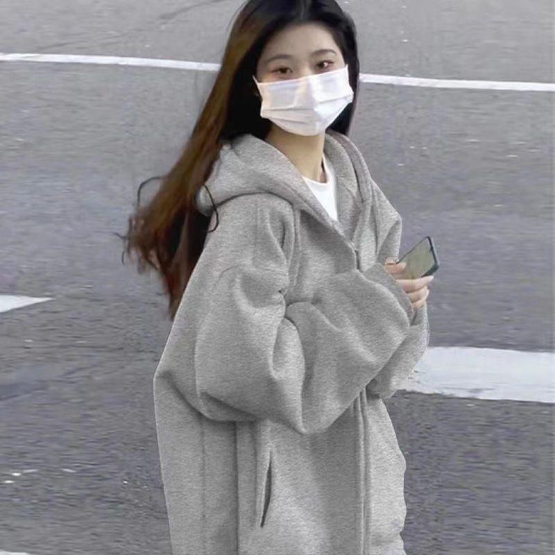 Women s Lambswool Hooded Sweatshirt - Super Warm Korean Style Loose-Fit Plus Velvet SpringAutumn Cardigan M for 95-110 lbs 2279₽