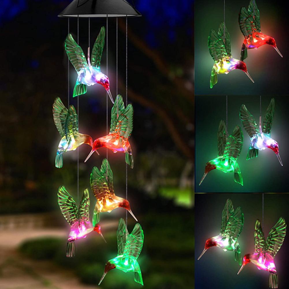 Bunte Windspiele LED Solarleuchten Kolibri Schmetterling Form Outdoor Hof Garten Dekor Fenster Veranda Wohnaccessoires