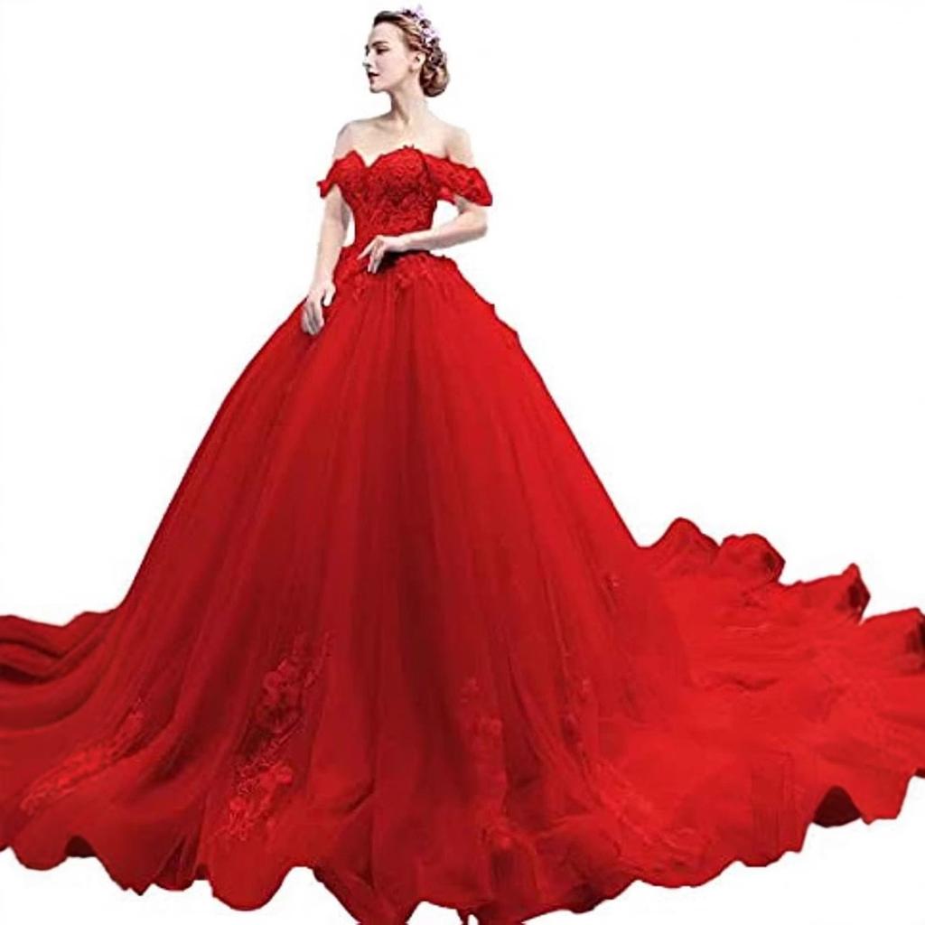 One-word Shoulder Tutu Dress Wedding Dress Birthday Party Art Test Performance Long Trailing Dress