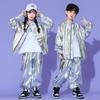 Children's Shiny Silver Leather Hip Hop Set for Stage Shows and Street Dance Performances.