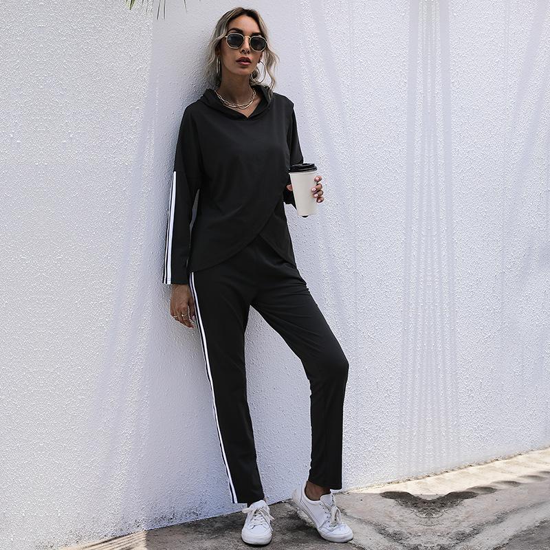 Fashion Women's Two Piece Black Irregular Casual Comfortable Elegant Suit Women