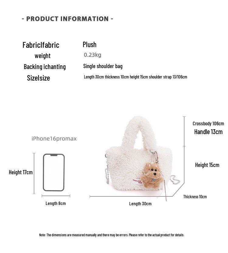 Cartoon Welpen Anhänger Flauschiges Lammfell Umhänge- & Schultertasche