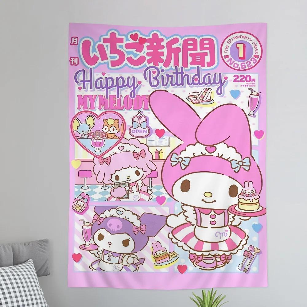 My Melody Pink Cute Anime Colorful Tapestry Wall Hanging Hanging Tarot Hippie Wall Rugs Dorm Wall Art Decor Girl Heart Kawaii An