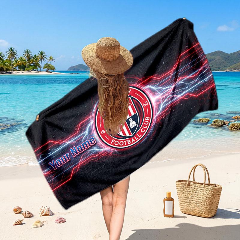Stoke City FC Custom Beach Towel, Personalized Name Text Print, Football Logo Soft Quick‑Dry Towel Holiday Gift