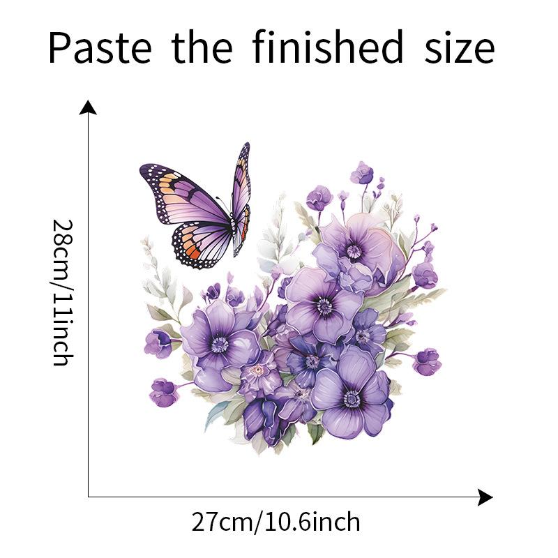 Purple Butterfly Floral Plants Toilet Seat Sticker Bathroom Decor Removable Waterproof Wall Decal