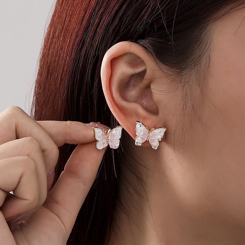 Fashion Gradient Butterfly Blue Pink Floral Stud Earrings for Women Girls Sweet Irregular Petal Earrings Aesthetic Jewelry Gifts