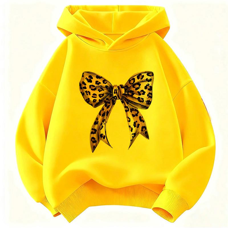 Vintage Leopard Bow Print T Shirts Y2k Girls Reto Hoodies Children's Sweatshirt Hoody Girls Casual Hoodies Y2k Clothes