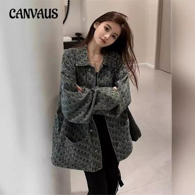 Vintage Jeansjacke Damen Frühling und Herbst Bedruckte Jackenoberteile
