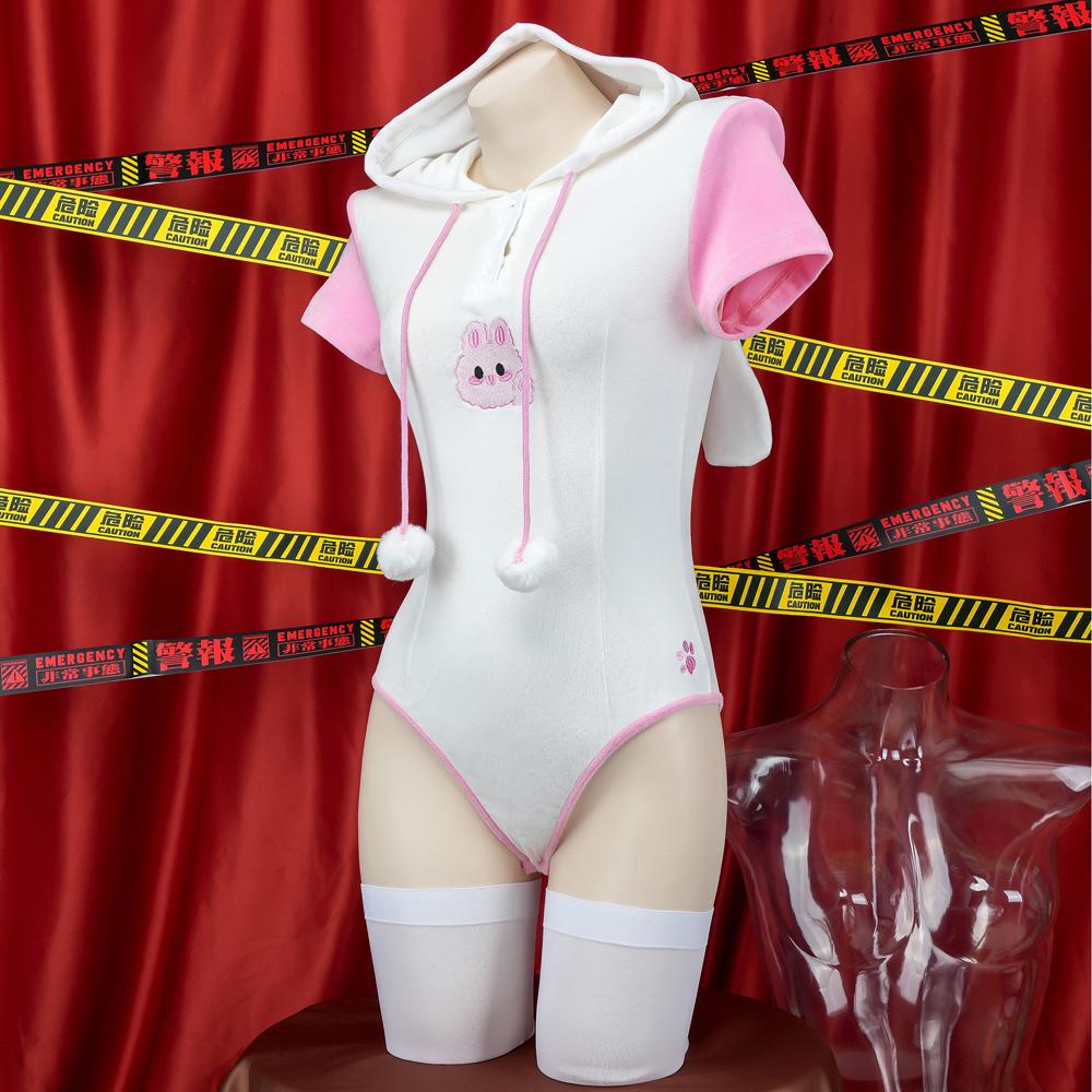 AniLV Women Bunny Hooded jumpsuit Hoodies Anime Cute Rabbit Ear Hat Bodysuit Cosplay Costumes