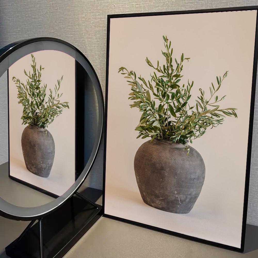 1pc Vintage Minimalist Wall Art Italy Olive Tree In Vase Poster Self-adhesive Art Waterproof Paper Sticker Wall Decor