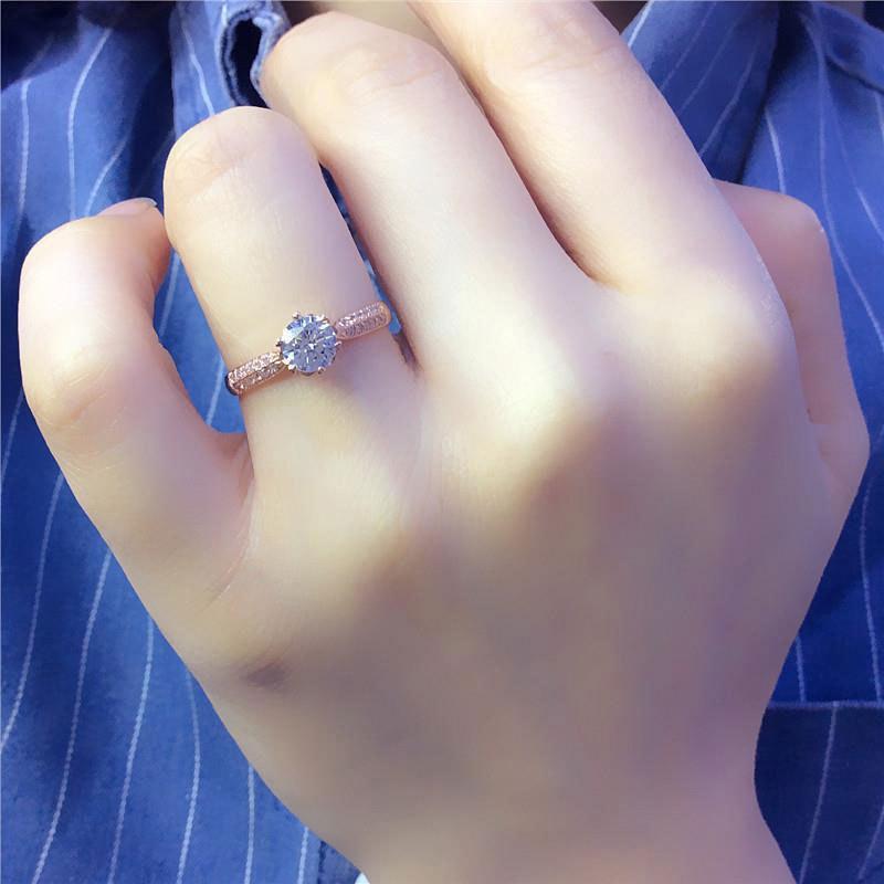 Purple Gold Single Diamond Zircon Ring Luxury Simple Snowflake Ring Rose Gold Plated Ring Jewelry